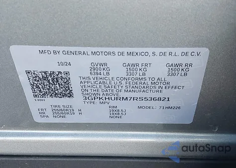 2024 Honda Prologue Ex из США, поврежденный, VIN 3GPKHURM7RS536821